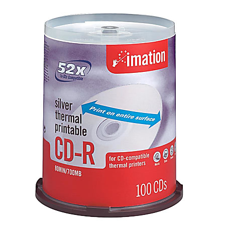 Imation CD Recordable Media - CD-R - 52x - 700 MB - 100 Pack Spindle - 120mm - Printable - 1.33 Hour Maximum Recording Time