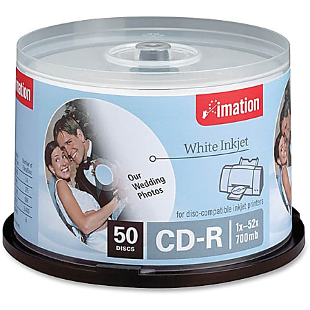 Imation™ Inkjet Printable CD-R Discs, White, Pack Of 50
