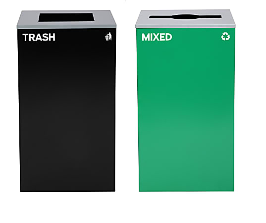 Alpine Industries Stainless-Steel Open Top Mixed Trash Can Set, 30”H x 16-15/16”W x 16-15/16”D, Black/Green - ALP4450BLKKIT11