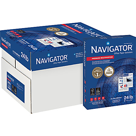 Navigator Multi-Use Printer & Copy Paper, White, Letter (8.5" x 11"), 5000 Sheets Per Case, 24 Lb, 92 Brightness, Case Of 10 Reams
