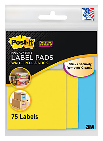 Post-it® Super Sticky Removable Label Pads, 2900-BY, Square, 3" x 3", Assorted Colors, 25 Labels Per Pad, Pack Of 3 Pads