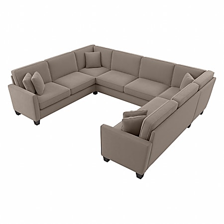Bush® Furniture Flare U-Shaped Sectional Couch, 35-3/4”H x 125”W x 99-1/16”D, Tan Microsuede Fabric, Standard Delivery