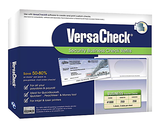 VersaCheck® Security Form #1000 Business Check Refills, Blue Graduated, 250 Sheets, Disc