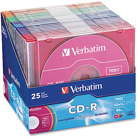 Verbatim® 52X CD-R Discs With Color-Branded Surface, 700MB/80 Minutes, Pack Of 25