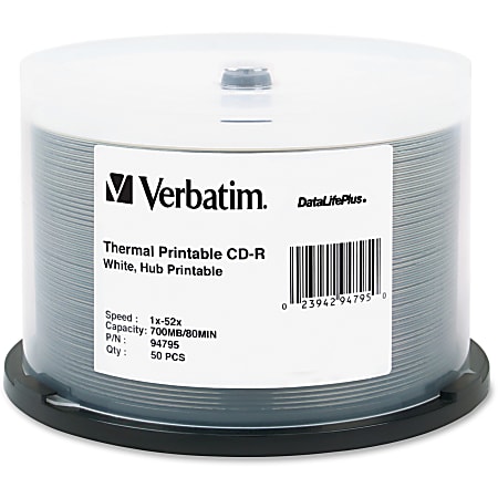 Verbatim DataLifePlus 94795 CD Recordable Media - CD-R - 52x - 700 MB - 50 Pack Spindle - White - 120mm - 94795