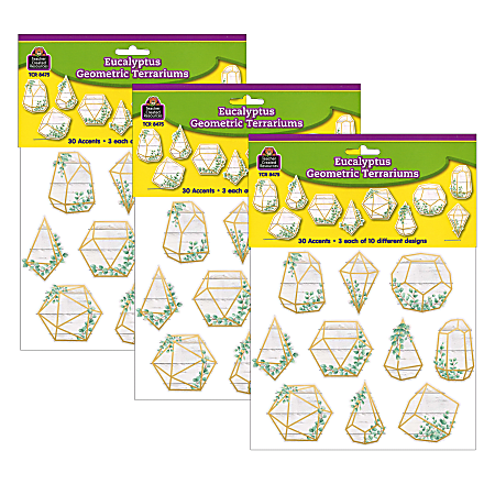 Teacher Created Resources Accents, Eucalyptus Geometric Terrariums, 30 Pieces Per Pack, Set Of 3 Packs