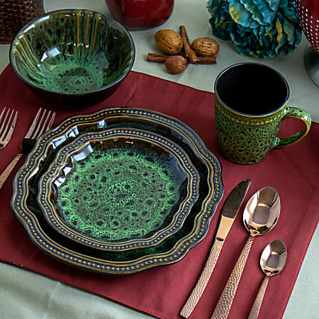Elama Jade Waves 16 Piece Dinnerware Set Green Office Depot