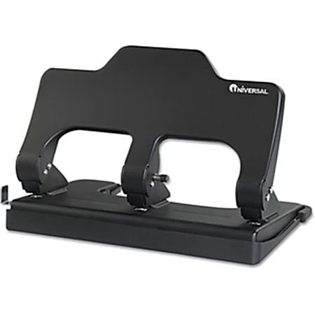 Universal Power Assist Punch - 3 Punch Head(s) - 30 Sheet - 9/32" Punch Size - Round Shape - Black