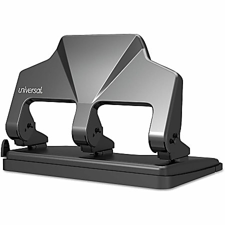 Universal Power Assist Punch - 3 Punch Head(s) - 30 Sheet - 9/32" Punch Size - Round Shape - Black