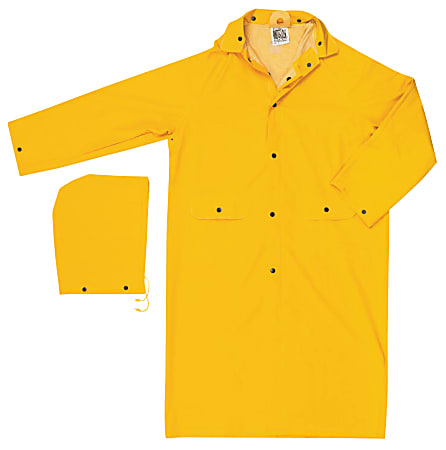 Classic Rain Coat, Detachable Hood, 0.35 mm PVC/Polyester, Yellow, 49 in Large