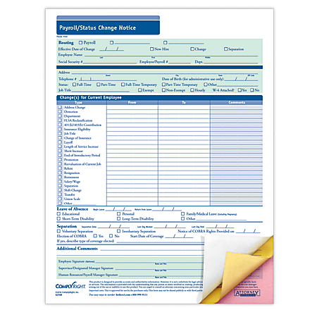 ComplyRight Payroll/Status Change Notices, 3-Part, 8 1/2" x