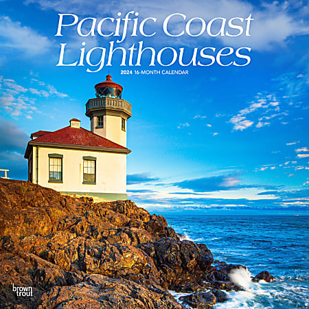 2024 BrownTrout Monthly Square Wall Calendar, 12" x 12", Pacific Coast Lighthouses, January to December