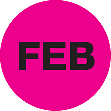 Tape Logic® Pink - "FEB" Months of the Year Labels 1", DL6724, Roll of 500