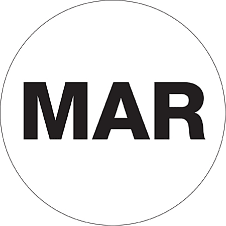 Tape Logic® White - "MAR" Months of the Year Labels 1", DL6725, Roll of 500