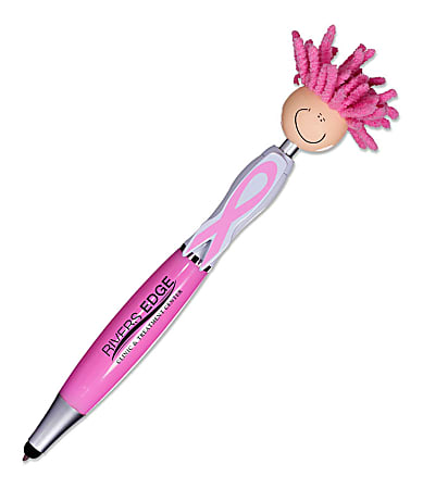 Custom Promotional Breast Cancer Awareness Stylus Pens With Screen Cleaner, Medium Point, Pink Barrel, Black Ink