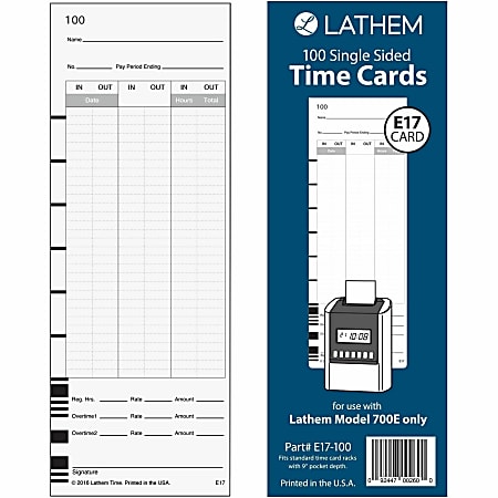 Lathem Model 700E Clock Single Sided Time Cards - White - Black Print Color - 1 Pack