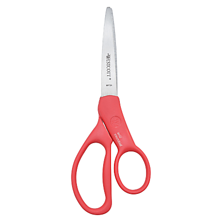 Westcott® Hard-Handle Student Scissors With Anti-Microbial Protection, 7", Pointed, Assorted Colors