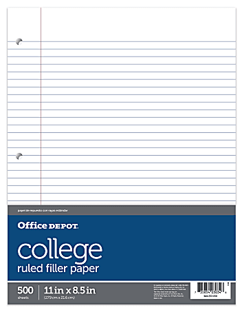 Office Depot Brand Ruled Filler Paper 8 12 x 11 College Ruled White Ream Of  500 Sheets - Office Depot