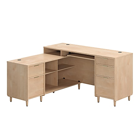 Sauder® Clifford Place 59"W L-Shaped Computer Desk With Keyboard Shelf And Filing Drawer, Natural Maple