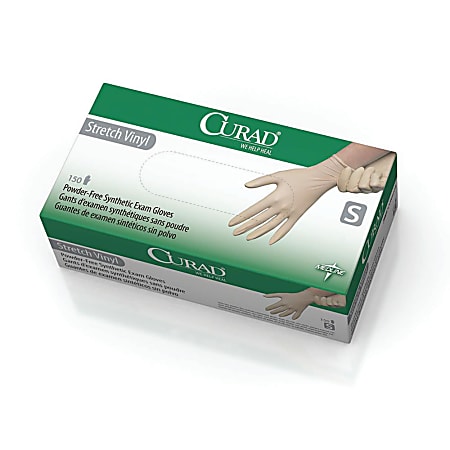 CURAD® Powder-Free Vinyl Exam Gloves, Small, White, 150 Gloves Per Box, Case Of 10 Boxes