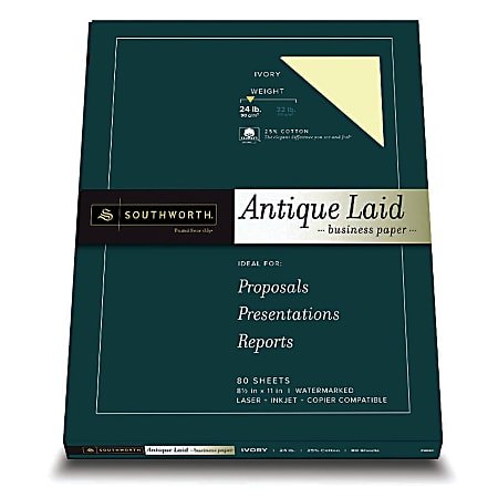 Southworth® Antique Laid Business Paper, 8 1/2" x 11", 24 Lb, Ivory, Pack Of 80