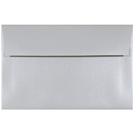 JAM Paper® Booklet Invitation Envelopes, A9, Gummed Seal, Pearlized Elegance Metallic Silver, Pack Of 25