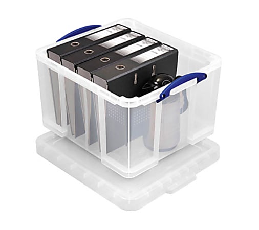 Really Useful Box Plastic Storage Container With Built In Handles And Snap  Lid 4 Liters 14 12 x 10 14 x 3 14 Transparent Blue - Office Depot