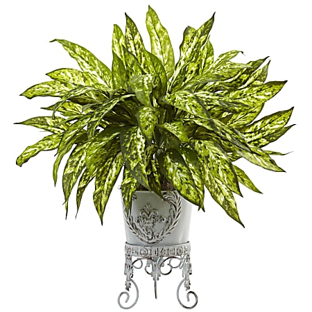 Nearly Natrual Aglaonema 24”H Artificial Plant With Metal Planter, 24”H x 22”W x 17”D, Green