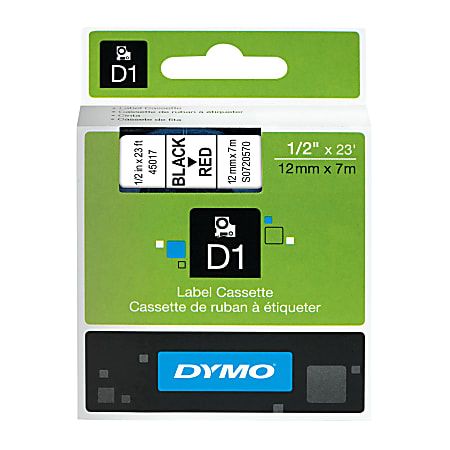 DYMO® D1 45017 Black-On-Red Tape, 0.5" x 23'