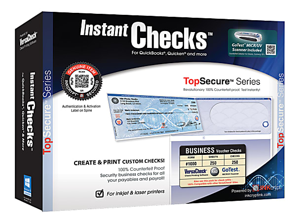 VersaCheck Instant Checks TopSecure Bundle, Form #1000, Business Voucher, Blue Elite, 250 Sheets, Download/Disc/Product Key