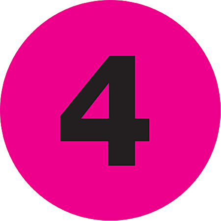 Tape Logic® Fluorescent Pink - "4" Number Labels 1", DL6754, Roll of 500