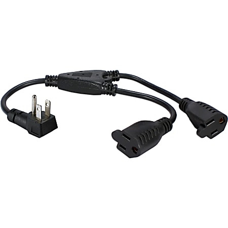 QVS 2-Pack 12 Inches 90degree Flat-Plug OutletSaver AC Power Splitter Adaptor - For UPS, Power Strip - Black - 1 ft Cord Length - NEMA 5-15P / NEMA 5-15R - 2