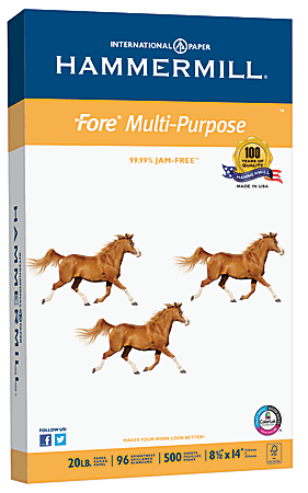 Hammermill® Fore Multi-Use Printer & Copy Paper, 1 Ream, White, Legal (8.5" x 14"), 500 Sheets Per Ream, 20 Lb, 96 Brightness