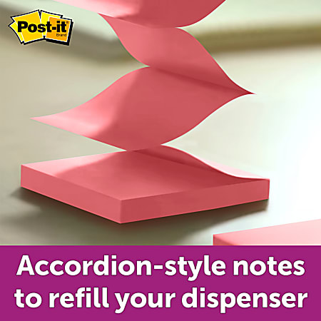 Post-it Notes Dispenser, 3 in x 3 in, 1 Dispenser, 1 Pad, 45 Sheets/Pad, Clean Removal, Pink