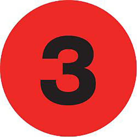 Tape Logic® Fluorescent Red - "3" Number Labels