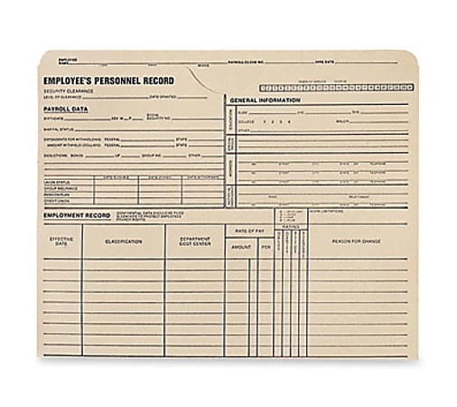 Quality Park Top-Tab Employee's Personnel Record Files, 9 1/2" x 11 3/4", Manila, Box Of 100 Files