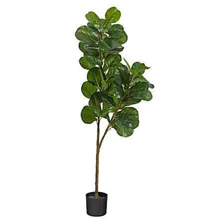 Nearly Natural Fiddle Leaf Fig 66”H Artificial Tree With Planter, 66”H x 10”W x 10”D, Green/Black