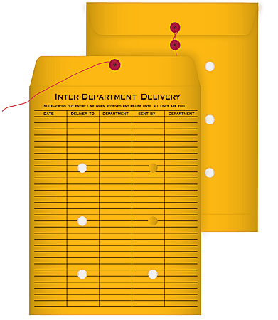 Quality Park® Interdepartment String & Button Closure Envelopes, 9" x 12", 1-Sided Narrow Rule, Brown, Box Of 100