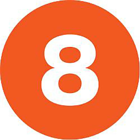 Tape Logic® Orange - "8" Number Labels 2", DL6776, Roll of 500