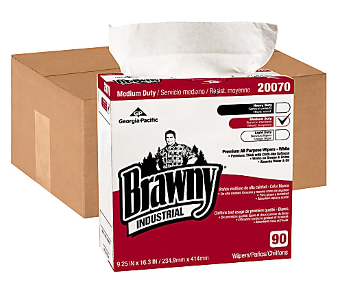 Brawny Industrial Brawny Medium Duty All purpose Wipers - 9.25" x 16.30" - White - Medium Duty, Absorbent, Soft - For Multipurpose - 90 Quantity Per Box - 900 / Carton