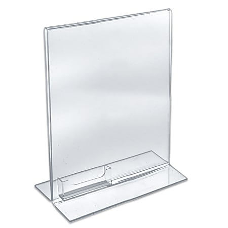 Azar Displays Double-Foot Acrylic Sign Holders With Attached Business Card Pockets, 11" x 8 1/2", Clear, Pack Of 10