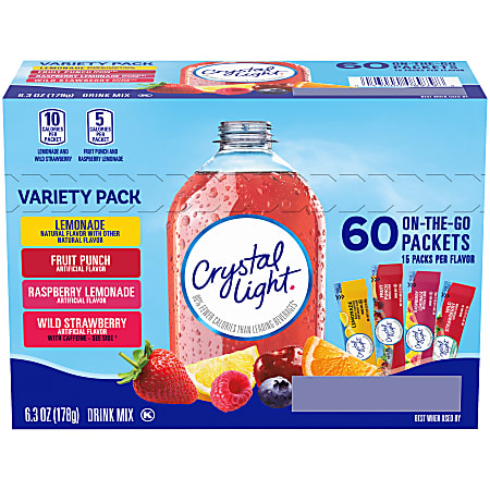 Crystal Light On-The-Go Sugar-Free Drink Mix Variety Pack, 6.3 Oz, Pack Of 60 Packets