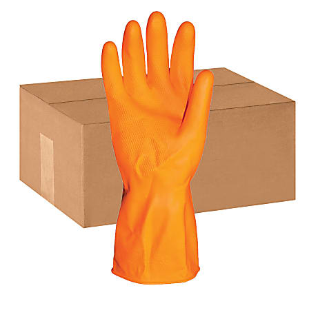 ProGuard Deluxe Flock Lined 12" Latex Gloves - X-Large Size - Latex - Orange - Embossed Grip, Extra Heavyweight, Durable, Acid Resistant, Alcohol Resistant, Alkali Resistant, Abrasion Resistant, Tear Resistant, Long Lasting, Detergent Resistant