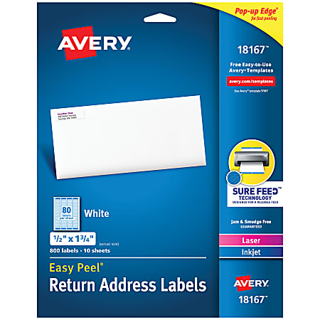 Avery® Easy Peel® Return Address Labels, AVE18167, 1/2