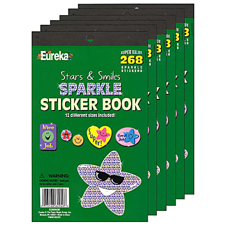 Eureka Sticker Books Stars Smiles Sparkle 268 Stickers Per Book Pack Of 6  Books - Office Depot