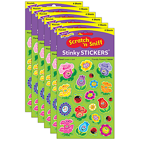 Trend Stinky Stickers, Friendly Flowers/Floral, 84 Stickers Per Pack, Set Of 6 Packs
