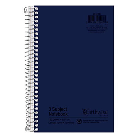 Oxford® 3-Subject Wirebound Notebook, 6" x 9 1/2",