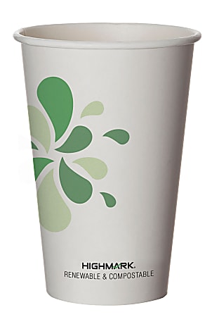 Highmark® Compostable Hot Drink Cups, 16 Oz, White/Green/Black, Pack Of 50