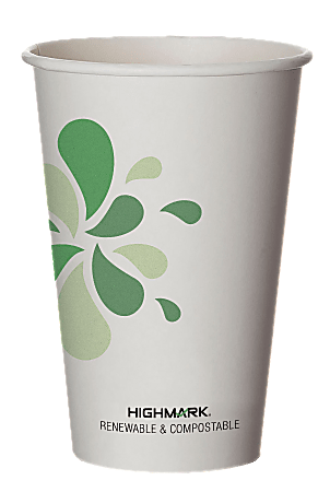 Highmark® Compostable Hot Drink Cups, 16 Oz, White/Green/Black, Pack Of 50