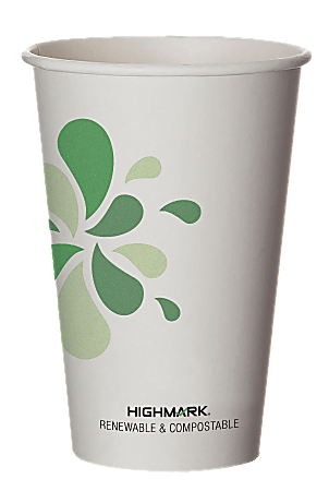 Highmark® Compostable Hot Drink Cups, 16 Oz, White/Green/Black,